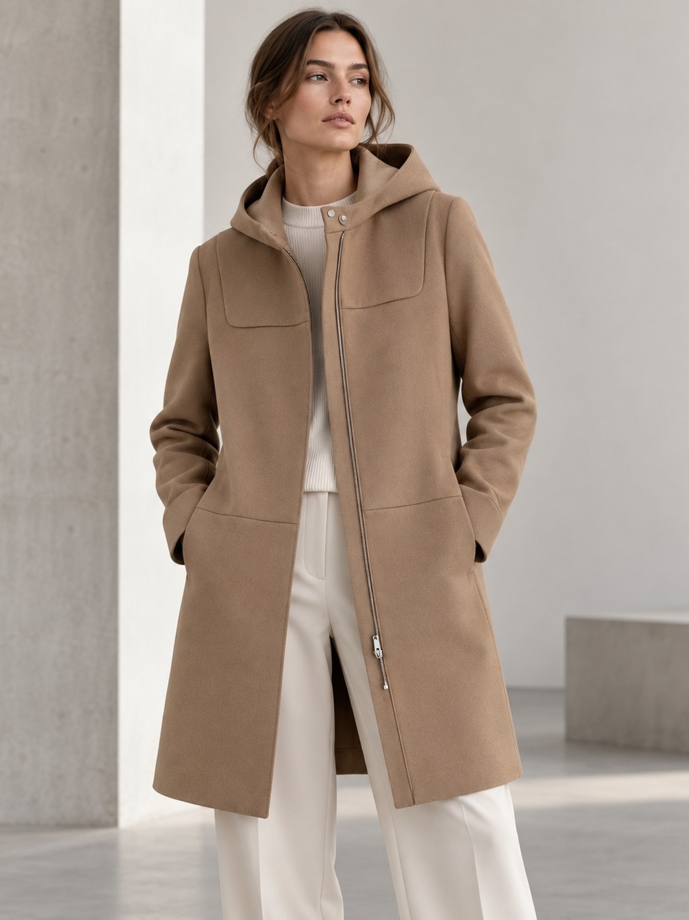 COS Wool Coat in camel, hooded